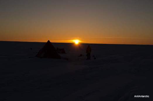 Sunset over Antarctic pyramid tent